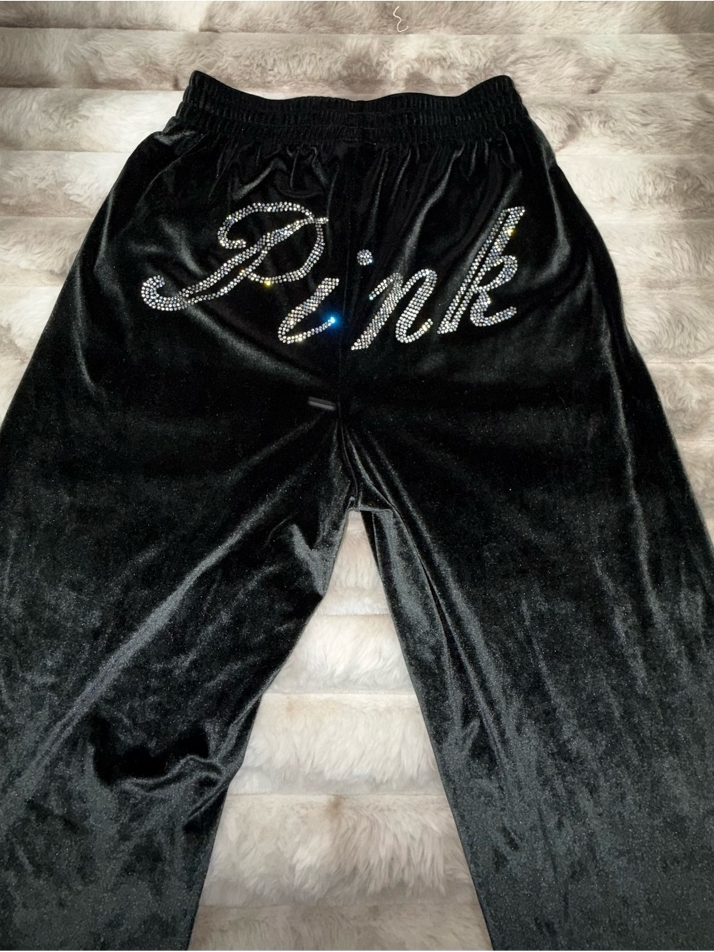 Pink bedazzled velour sweatpants